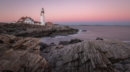 Fototapeta na wymiar Portland Head Lighthouse after sunset