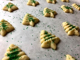 Spritz cookies on parchment paper 