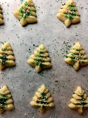 Spritz cookies on parchment paper 