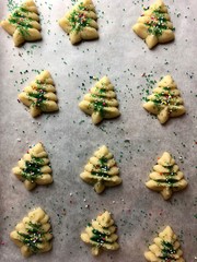 Spritz cookies on parchment paper 