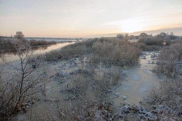 Fototapeta na wymiar Narew river in winter, Podlaskie region, Poland
