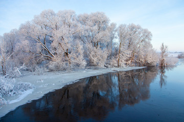 Narew river in winter, Podlaskie region, Poland