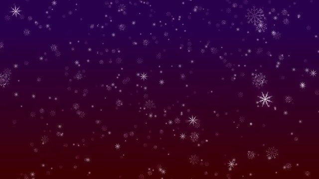Perfectly seamless (no fade at the end) loop features ornately detailed snowflakes falling over a berry red to deep purple gradient background.