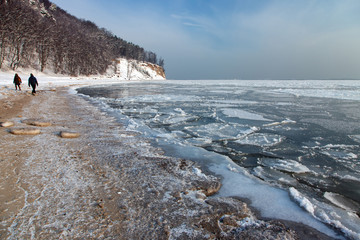 Pomorskie region, Poland - December, 2010: frozen Baltic sea in Gdynia city