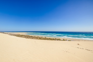 Fototapeta na wymiar Sotavento lagoon, wind surfing centre, Risco Del Paso, Fuerteventura, Canary Islands, Spain