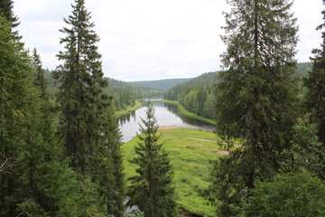 beautiful Ural landscape river and mountain View 