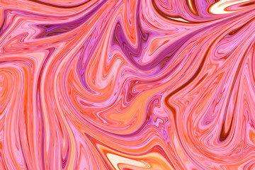Liquid Abstract Marble Pattern With Living Coral, Pink, Yellow and Violet Color Art Form. Digital...