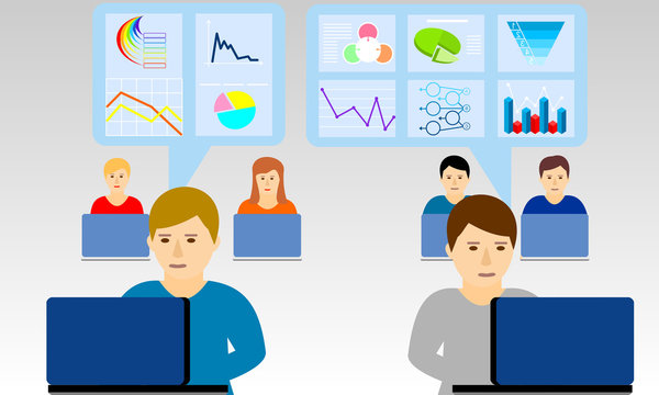 Concept for business analyst, marketing research and freelancer or employee. Vector flat design for web banner.