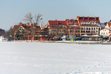 Masuria Region, Poland - January, 2009: Mikolajki town and Mikolajskie Lake