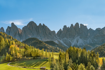 Beautiful dramatic countyside and mountains near Saint Magdalena in the South Tyrol, Italy.
