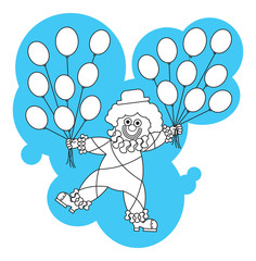 Funny clown with balloons. Printable coloring page for kids
