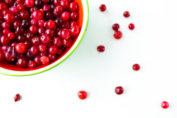 Raw Red Cranberries in a Bowl on the white background with berries