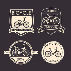 set bicycle emblem with mechanical and shop service