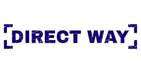 DIRECT WAY text seal print with corroded effect. Text title is placed inside corners. Blue vector rubber print of DIRECT WAY with scratched texture.
