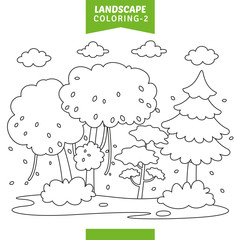 Vector Illustration Of Landscape Coloring Page