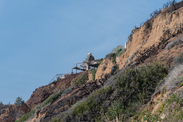 Aftermath of the Woolsey fire at the El Matador State Beach in Malibu, California