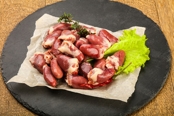 Raw chicken hearts
