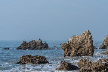 Fototapeta na wymiar Winged lion natural rock formation at the El Matador State Beach in Malibu, California