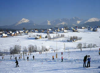 View to Murzasichle (Poland) and Hawran Mountain and Muran Mountain (Slovakia), Tatra National Park, Tatra Mountains