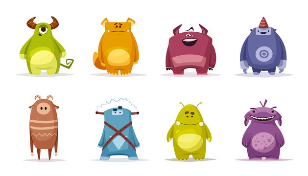 Set of funny cute monsters. Cartoon vector illustration
