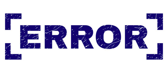ERROR title seal print with corroded texture. Text tag is placed between corners. Blue vector rubber print of ERROR with dirty texture.