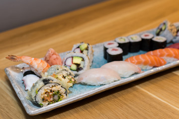 Sushi arrangement on plate