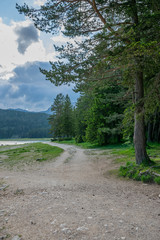 The picturesque Black Lake in Durmitor National Park among the mountains.