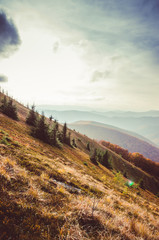 Autumn mountains in cloudly day