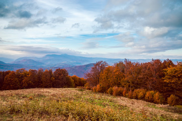 Autumn mountains in cloudly day