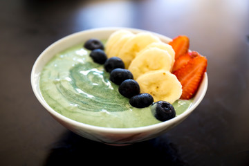 Spirulina algae bowl smoothie with yogurt blend