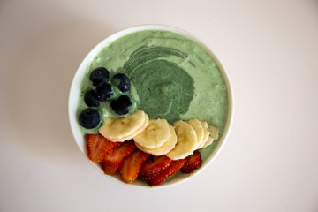 Spirulina algae bowl smoothie with yogurt blend