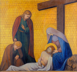 PRAGUE, CZECH REPUBLIC - OCTOBER 17, 2018: The painting of Deposition or Pieta (cross way station)...