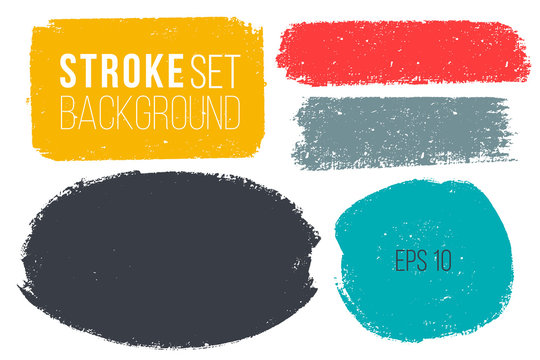 Vector set of hand drawn brush strokes and stains in various geometric shapes for backdrops. Colorful artistic hand drawn backgrounds.