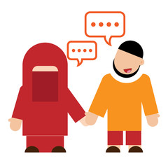 date moslem married couple avatar in flat, vector illustration