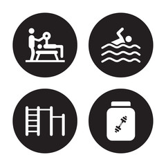 4 vector icon set : Trainer, Swedish Wall, Swim, Supplement isolated on black background