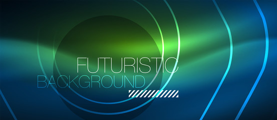 Neon glowing lines, magic energy space blue light concept, abstract background wallpaper design