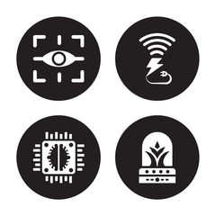 4 vector icon set : Augmented reality, Artificial intelligence, Wireless charging, atmosphere isolated on black background