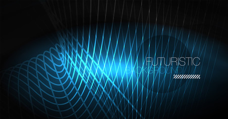 Digital technology abstract background - neon geometric design. Abstract glowing lines. Colorful techno background. Futuristic shape.