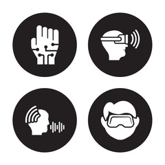Obraz premium 4 vector icon set : Wi gloves, Voice recognition, Vr glasses, Virtual reality isolated on black background