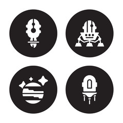 4 vector icon set : Liftoff, Jupiter, Lander, Jet pack isolated on black background