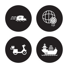 4 vector icon set : express delivery, scooter worldwide ship by sea isolated on black background