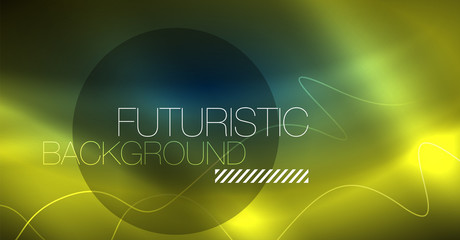 Glowing abstract wave on dark, shiny motion, Christmas and New Year magic space light. Techno abstract background
