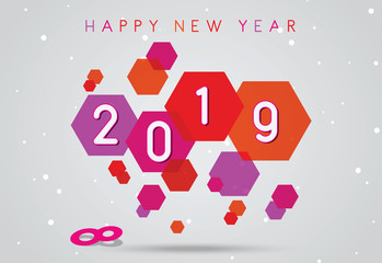 Happy new 2019 year. Greetings card. Colorful design