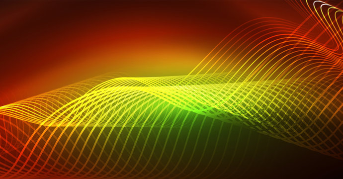 Neon lines wave background. Abstract composition