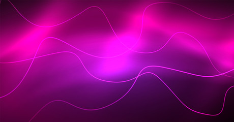 Abstract shiny glowinng color wave design element on dark background - science or technology concept