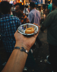 Hand holding indian food