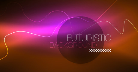 Abstract shiny glowinng color wave design element on dark background - science or technology concept