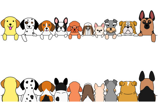 dogs border set, small and large dogs, front side and back side