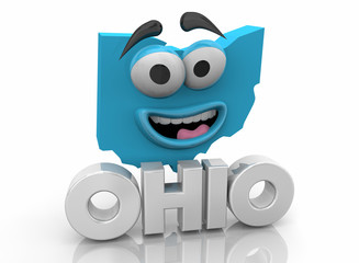 Ohio OH State Map Cartoon Face Word 3d Illustration