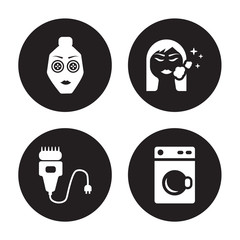 4 vector icon set : Face mask, Electric razor, cleanser, Dryer isolated on black background